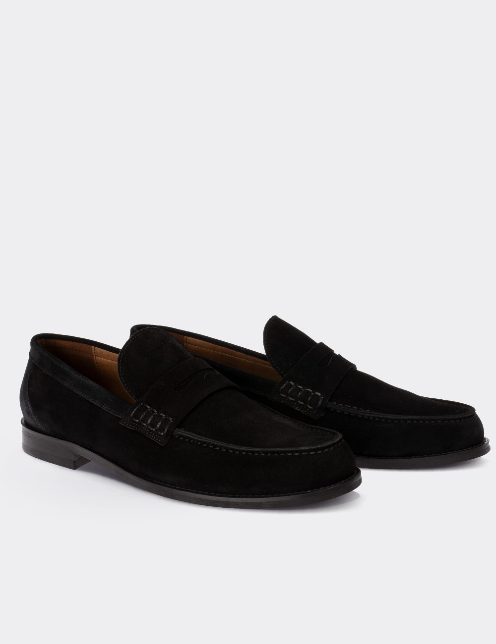 Black Suede Leather Loafers - 01538MSYHN03