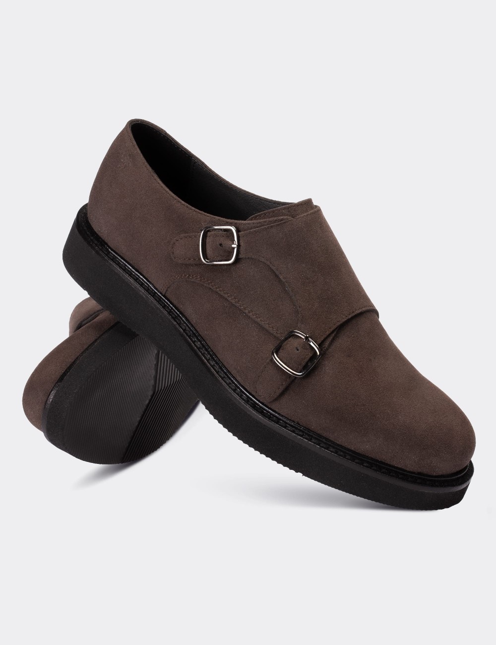 Brown Suede Leather Lace-up Shoes - 01614ZKHVE08