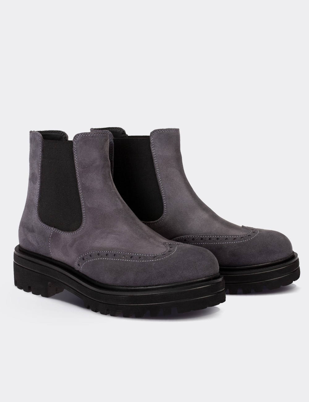 Gray Suede Leather Chelsea  Boots - 01800ZGRIE01