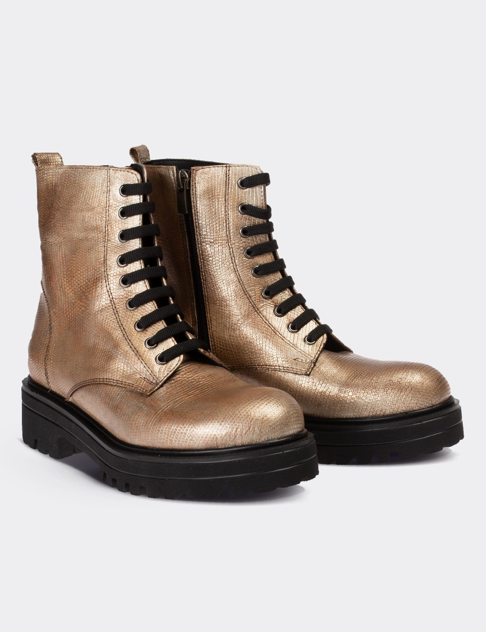 Gold  Leather Postal Boots - 01814ZALTE01