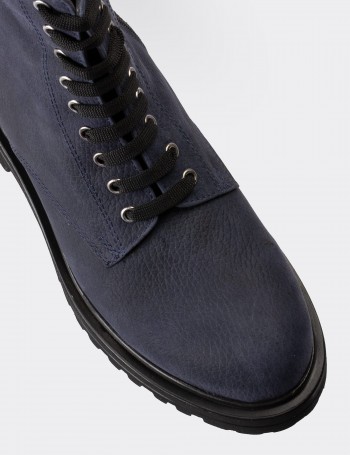 Navy Nubuck Leather Postal Boots - 01814ZMVIE01