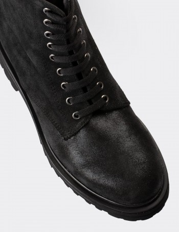 Black Suede Leather Postal Boots - 01814ZSYHE01