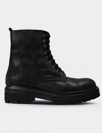 Black Suede Leather Postal Boots - 01814ZSYHE01