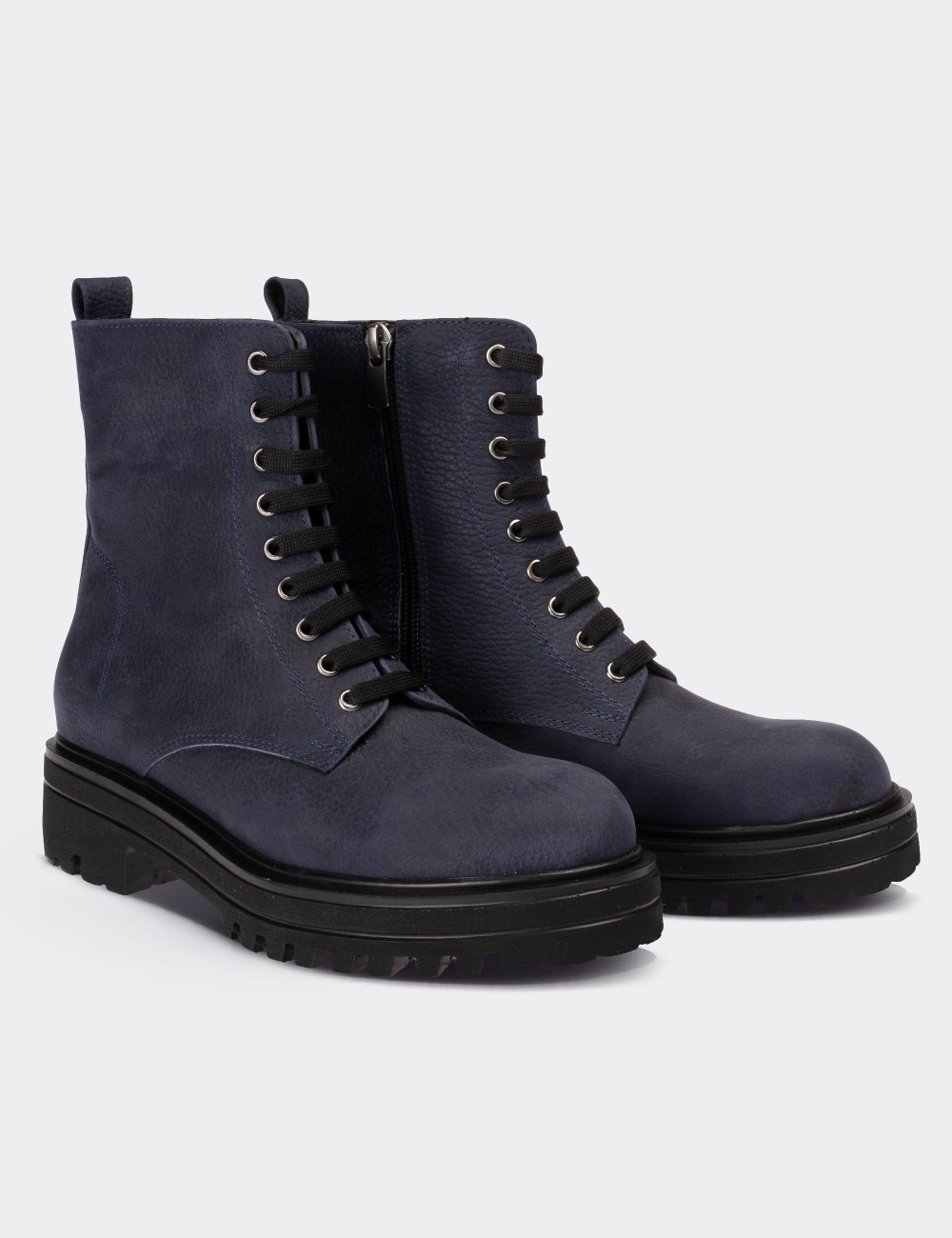 Navy Nubuck Leather Postal Boots - 01814ZMVIE01