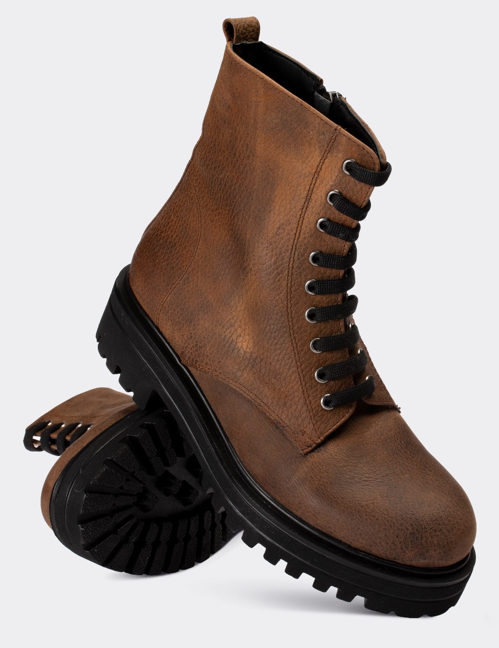 Tan Nubuck Leather Postal Boots - 01814ZTBAE01