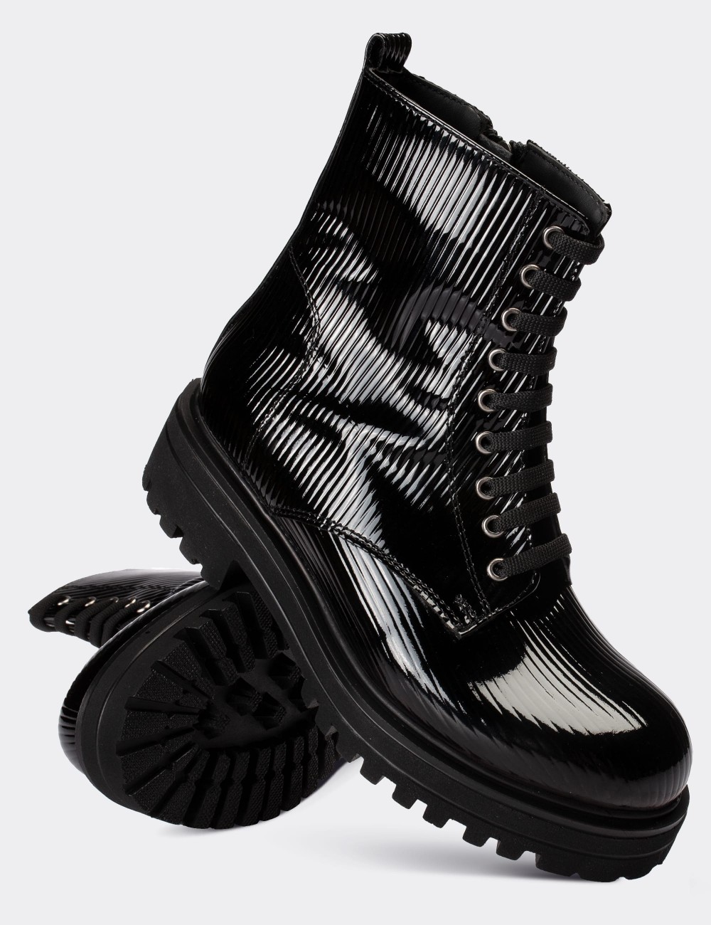 Black Patent Leather Postal Boots - 01814ZSYHE03