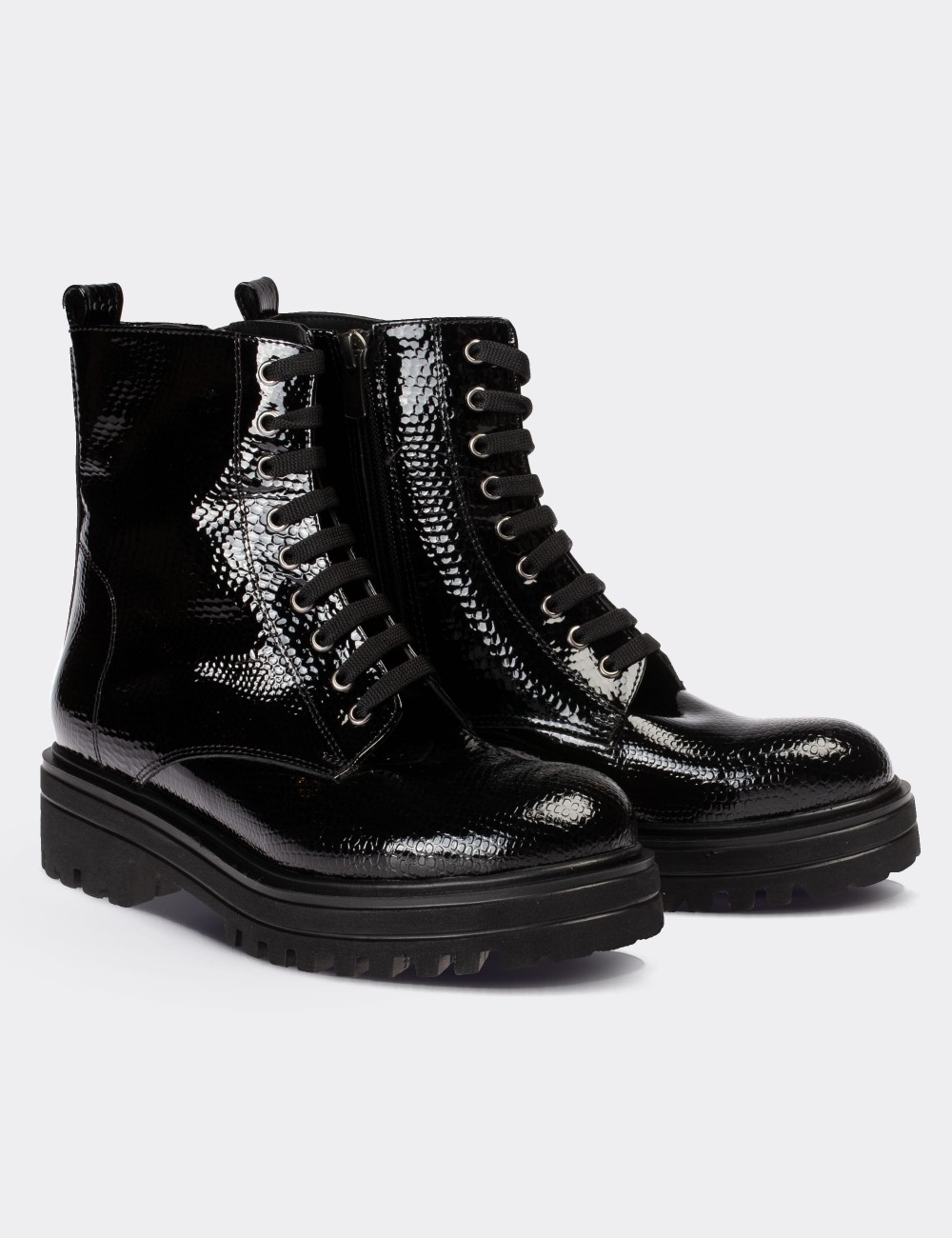 Black Patent Leather Postal Boots - 01814ZSYHE02