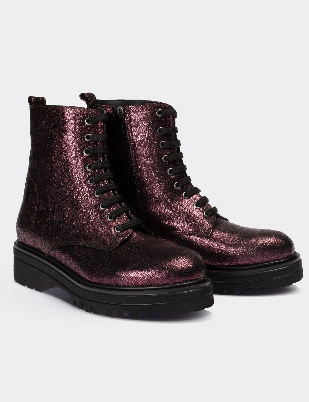 Purple  Leather Postal Boots - 01814ZMORE01