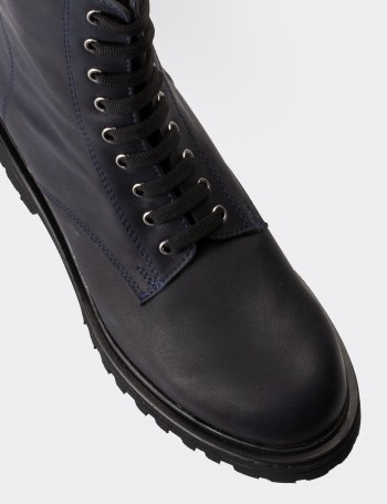 Navy  Leather Postal Boots - 01814ZMVIE06