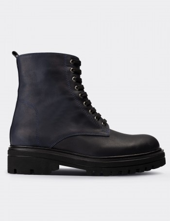 Navy  Leather Postal Boots - 01814ZMVIE06
