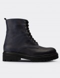 Navy  Leather Postal Boots