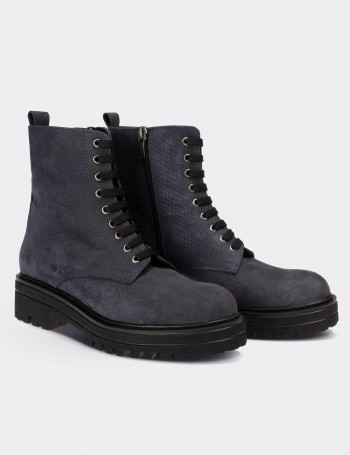 Navy Nubuck Leather Postal Boots - 01814ZMVIE04