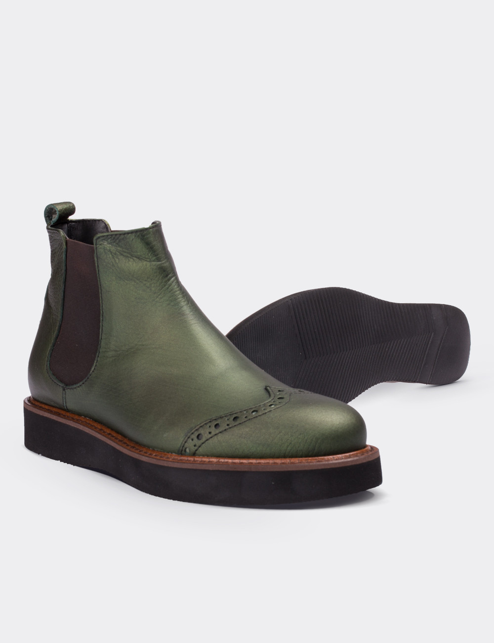 Green Calfskin Leather Chelsea Boots Deery