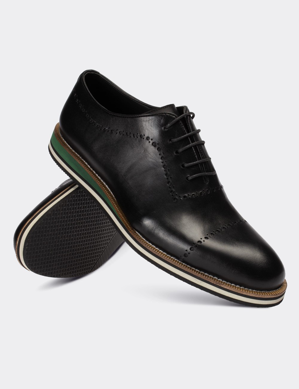 Black  Leather Lace-up Shoes - 00491MSYHE16