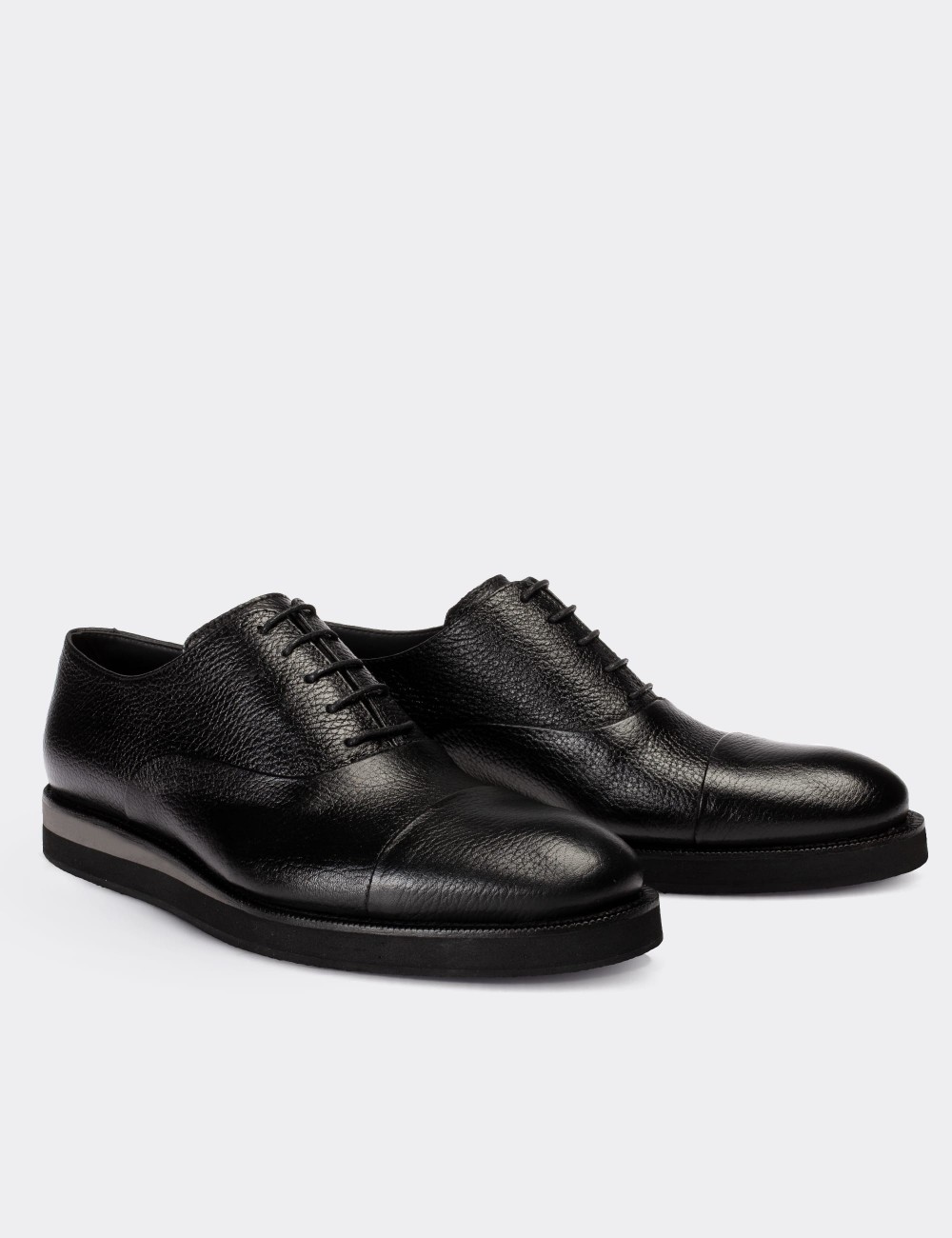 Black  Leather Lace-up Shoes - 01026MSYHE11