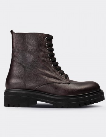 Brown  Leather Postal Boots - 01814ZKHVE03