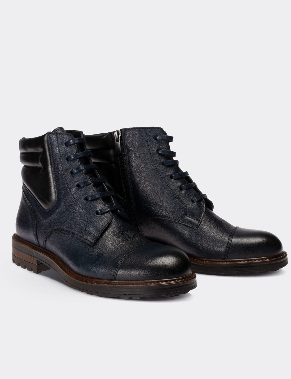 Navy  Leather Boots - 01752MLCVC04