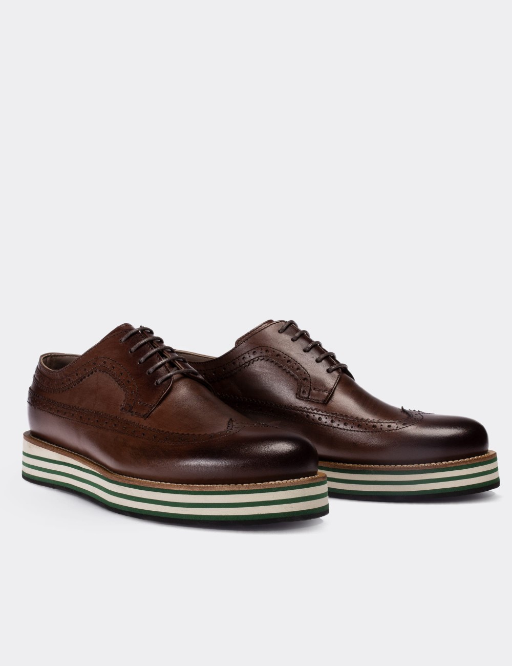 Brown  Leather Lace-up Shoes - 01293MKHVE28