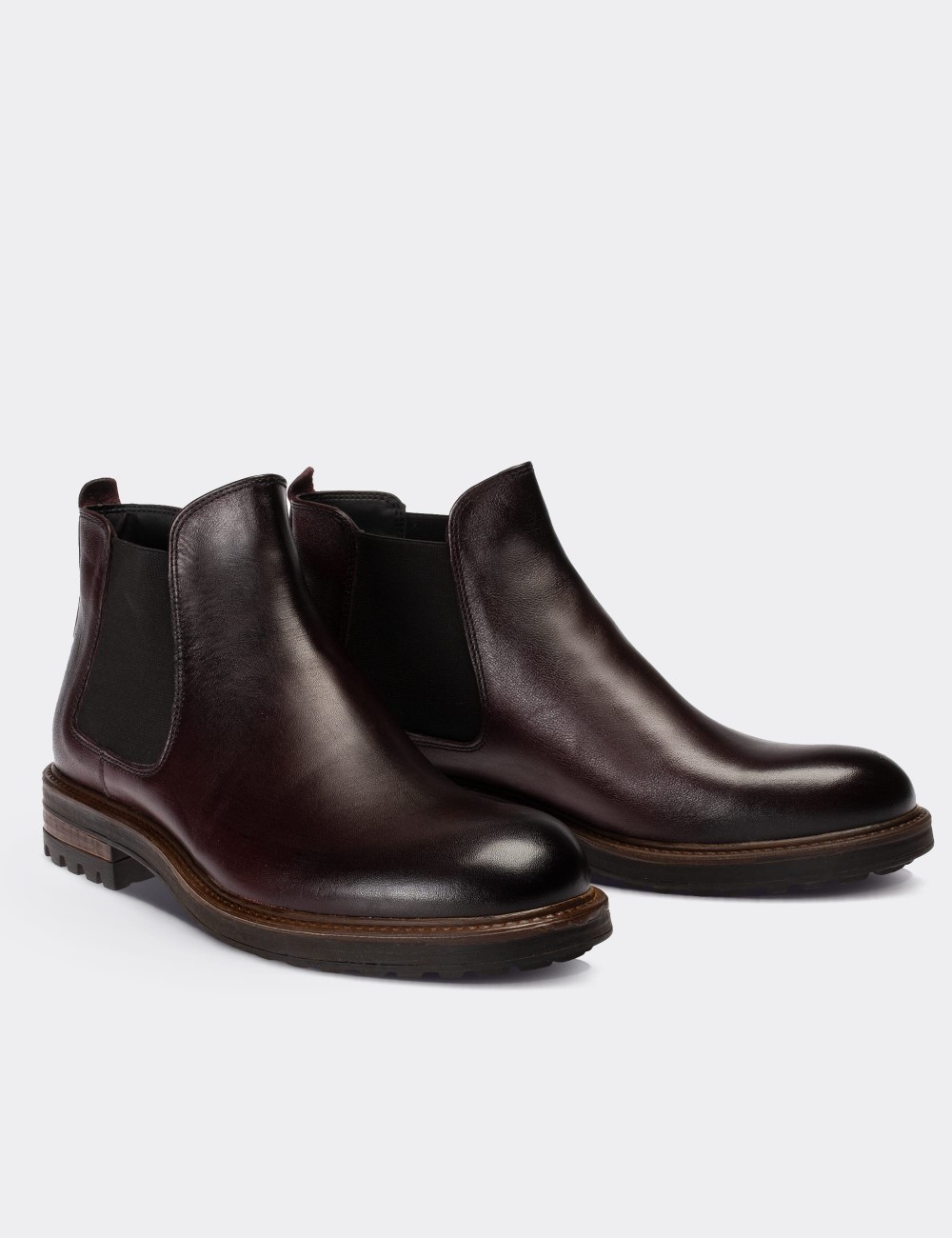 Burgundy  Leather Chelsea Boots - 01620MBRDC04