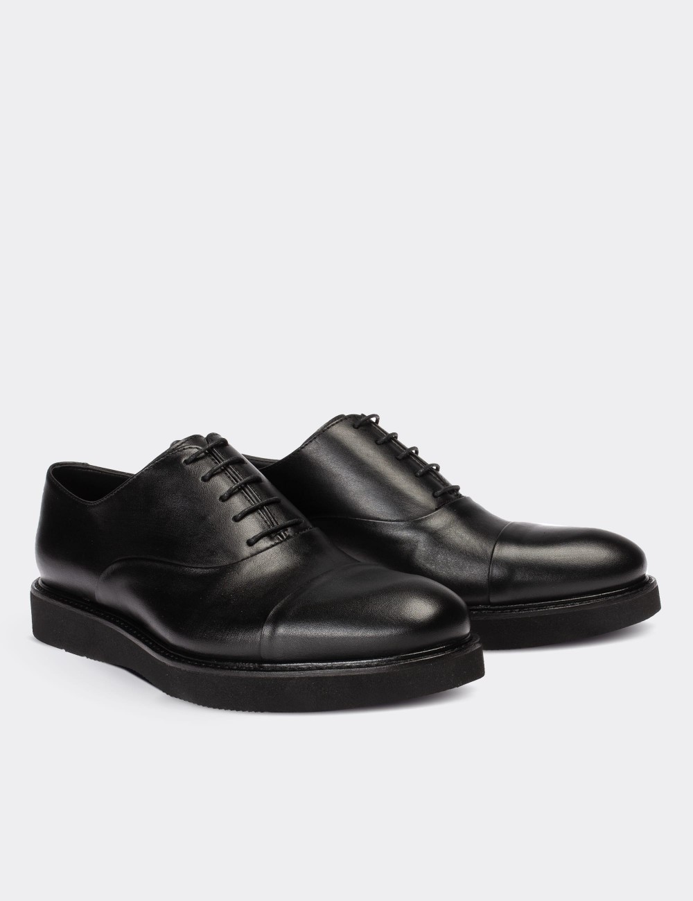 Black  Leather Lace-up Shoes - 01026MSYHE12