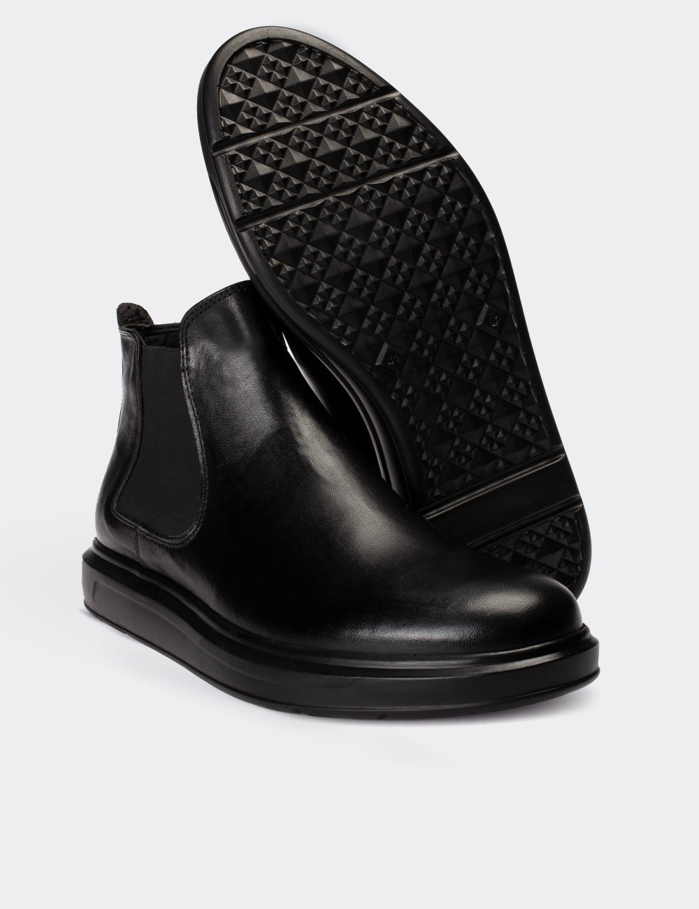 Black  Leather Comfort Chelsea Boots - 01620MSYHP02