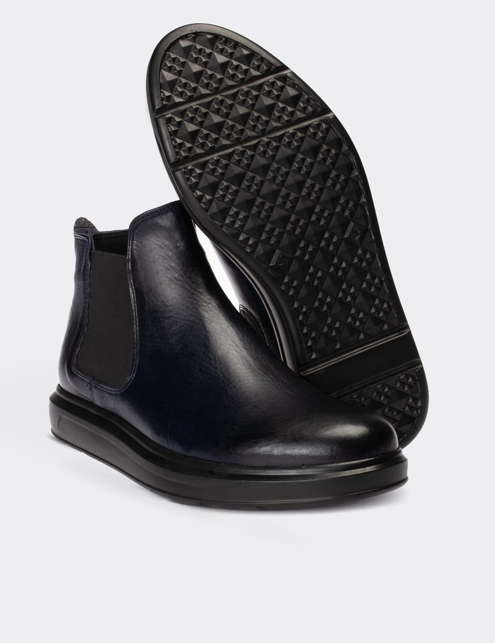 Navy  Leather Comfort Chelsea Boots - 01620MLCVP01