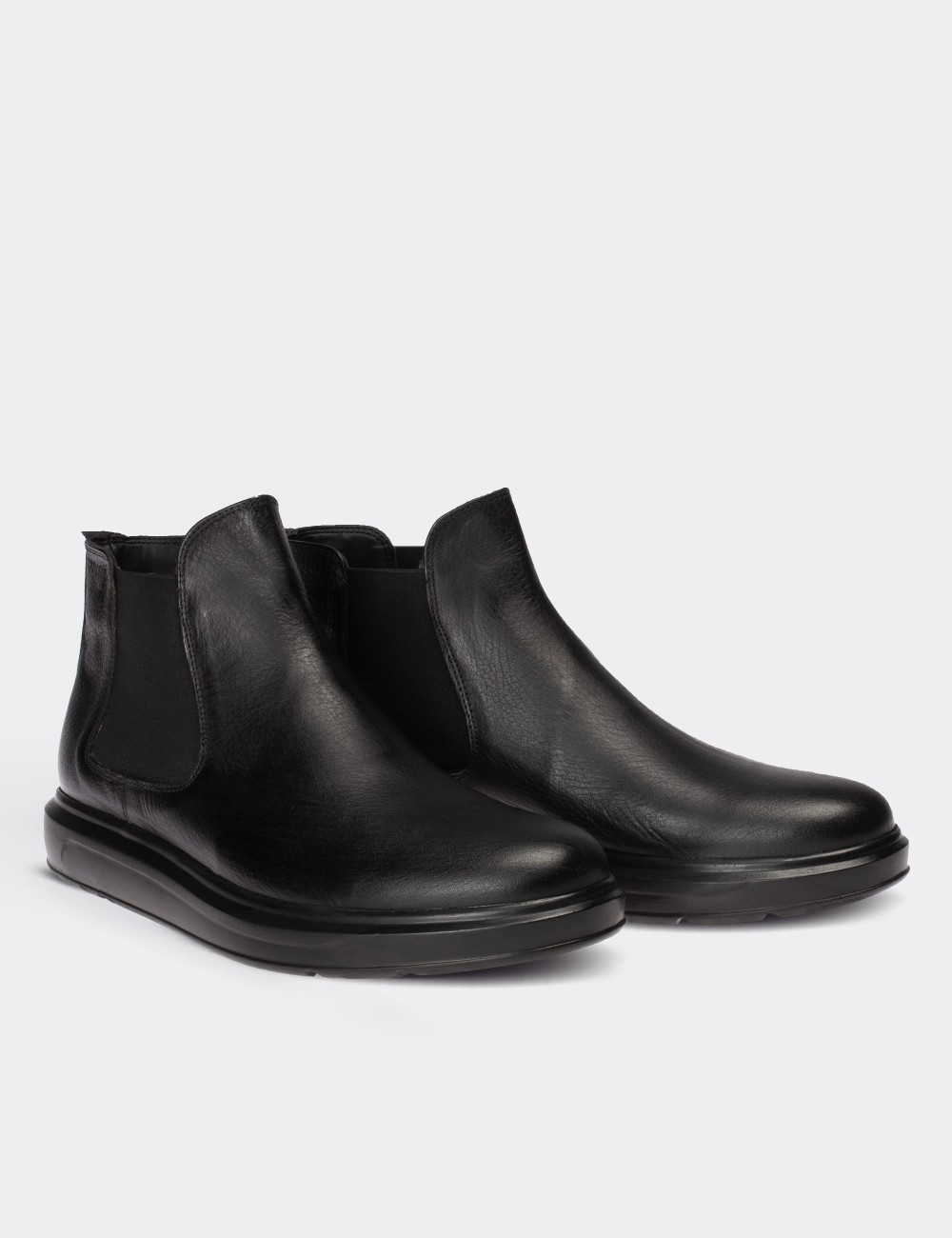 Black  Leather Comfort Chelsea Boots - 01620MSYHP03