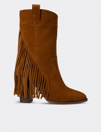 Tan Suede Leather Western Boots - E4467ZTBAC01