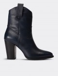 Navy  Leather  Boots