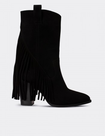 Black Suede Leather Western Boots - E4467ZSYHC01