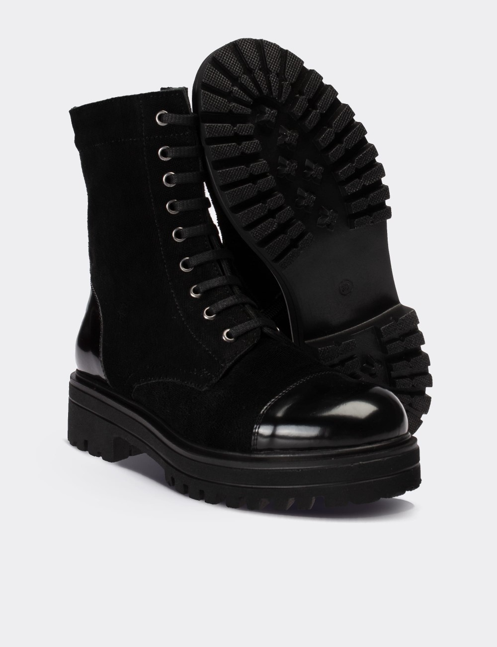 Black Suede Leather Postal Boots - 01802ZSYHE03