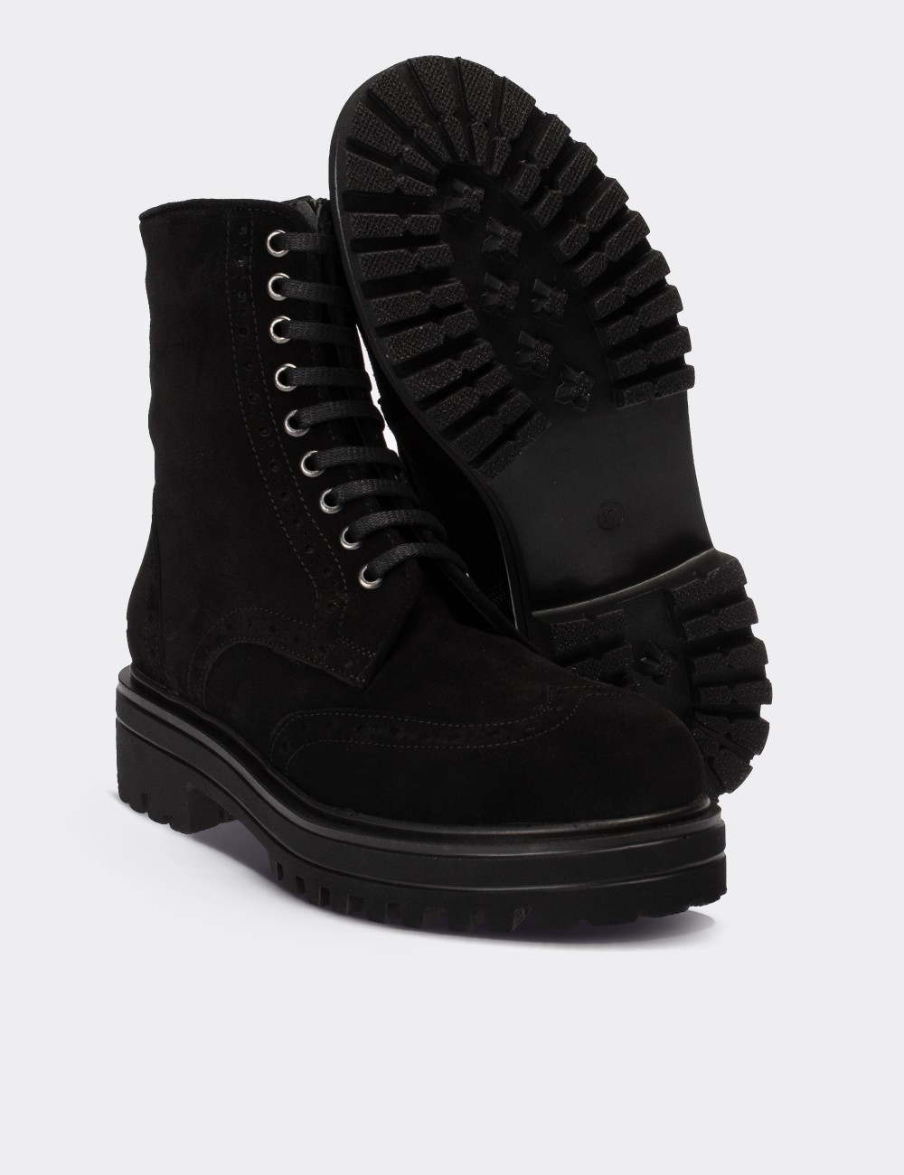Black Suede Leather Boots - 01804ZSYHE06