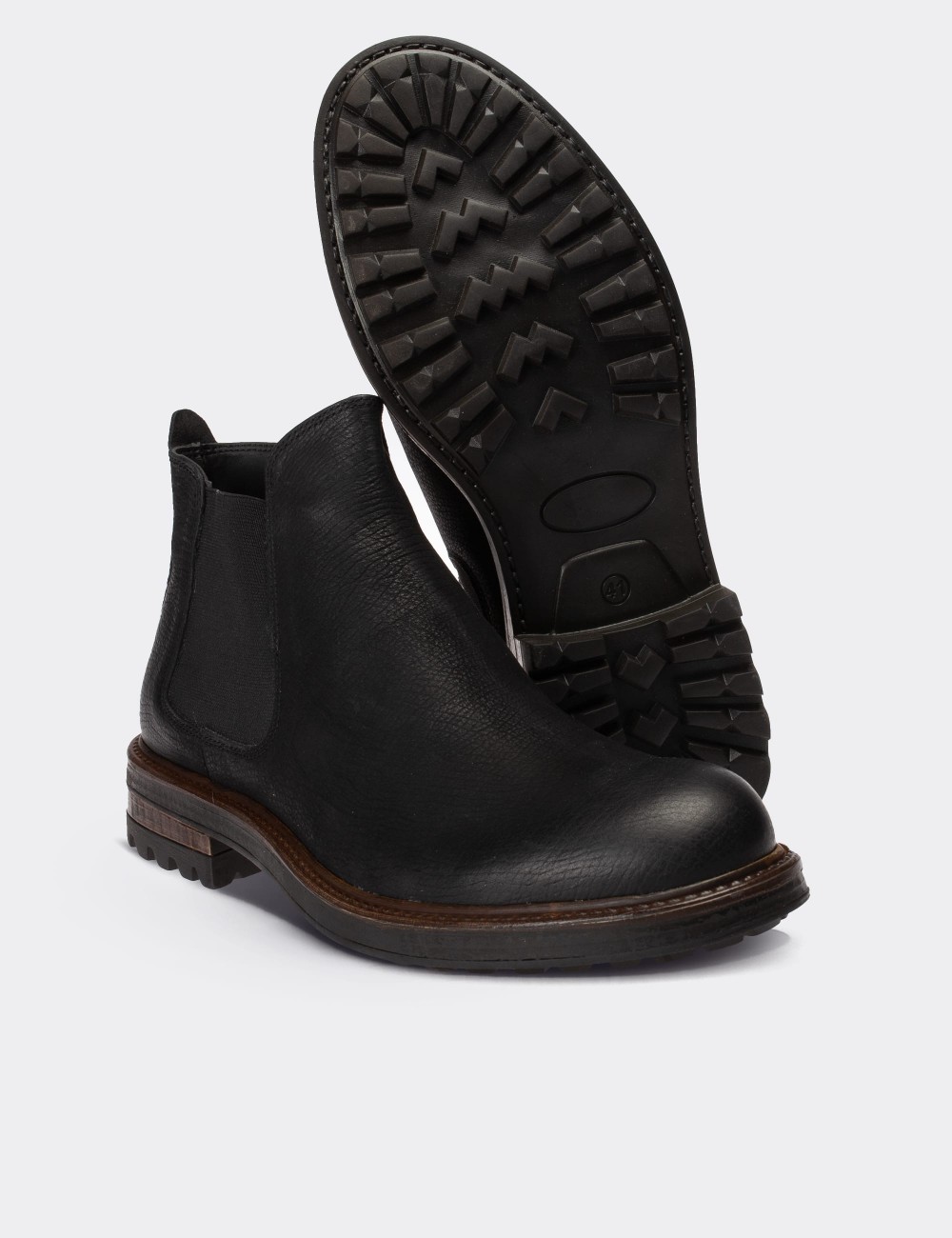 Black  Leather Chelsea Boots - 01620MSYHC14