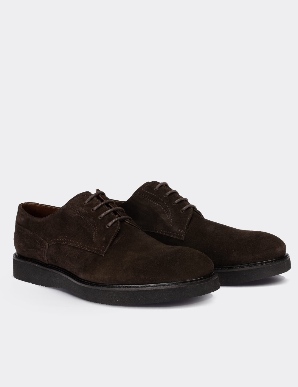 Brown Suede Leather Lace-up Shoes - 01294MKHVE15