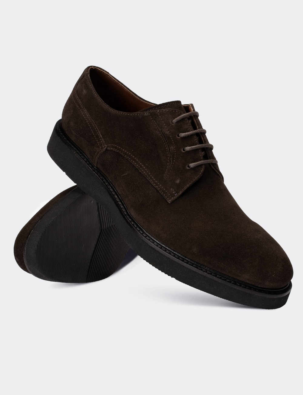 Brown Suede Leather Lace-up Shoes - 01294MKHVE15