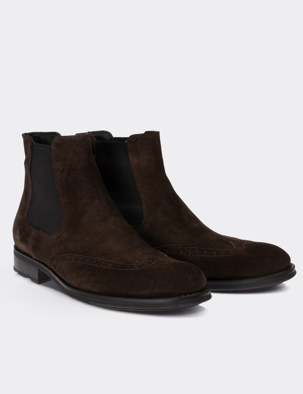 Brown Suede Leather Chelsea Boots - 01622MKHVC05