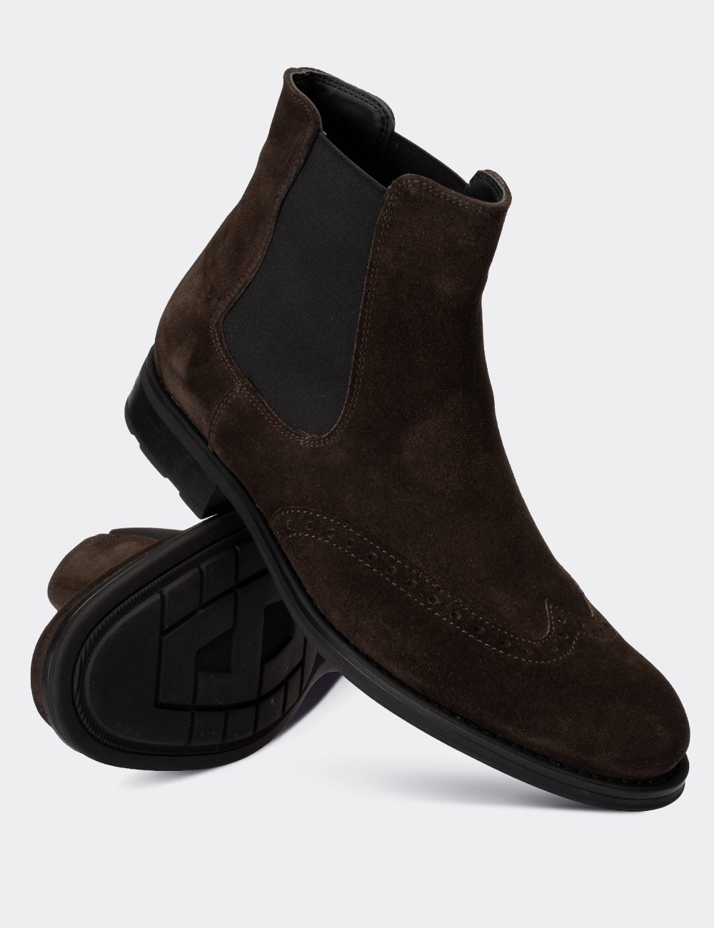 Brown Suede Leather Chelsea Boots - 01622MKHVC05