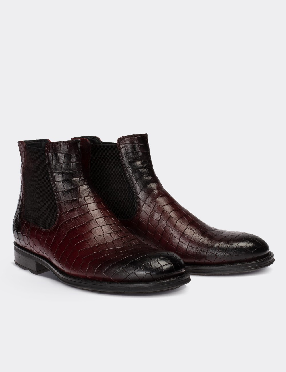 Burgundy  Leather Chelsea Boots - 01620MBRDC09