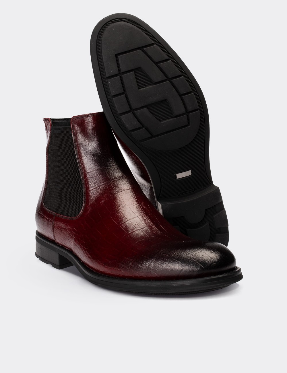 Burgundy  Leather Chelsea Boots - 01620MBRDC07
