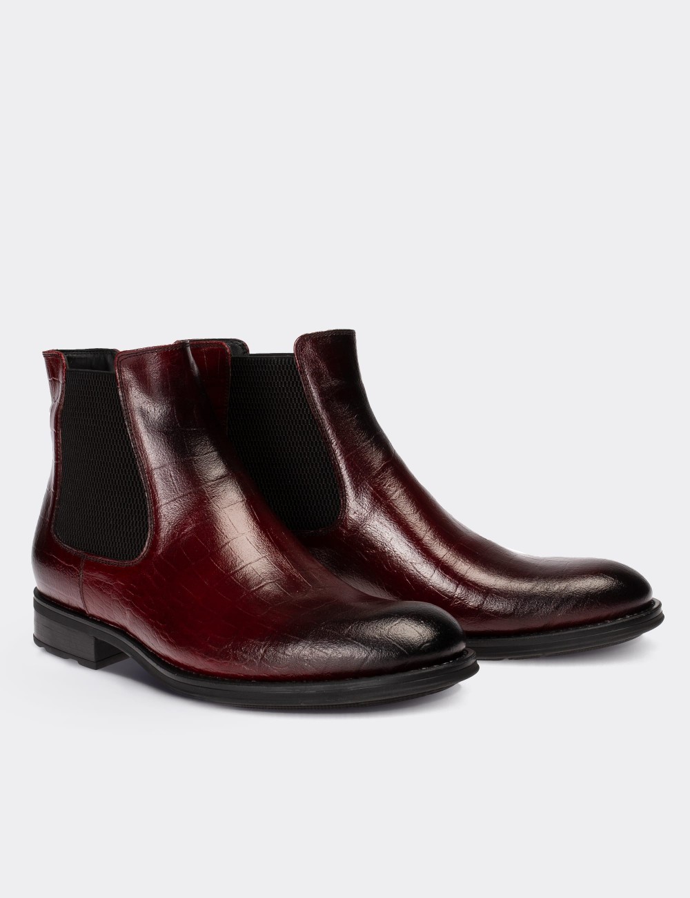 Burgundy  Leather Chelsea Boots - 01620MBRDC07