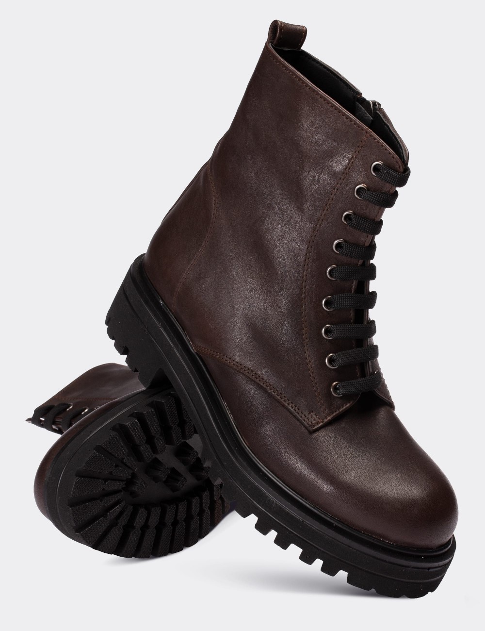 Brown  Leather Postal Boots - 01814ZKHVE05