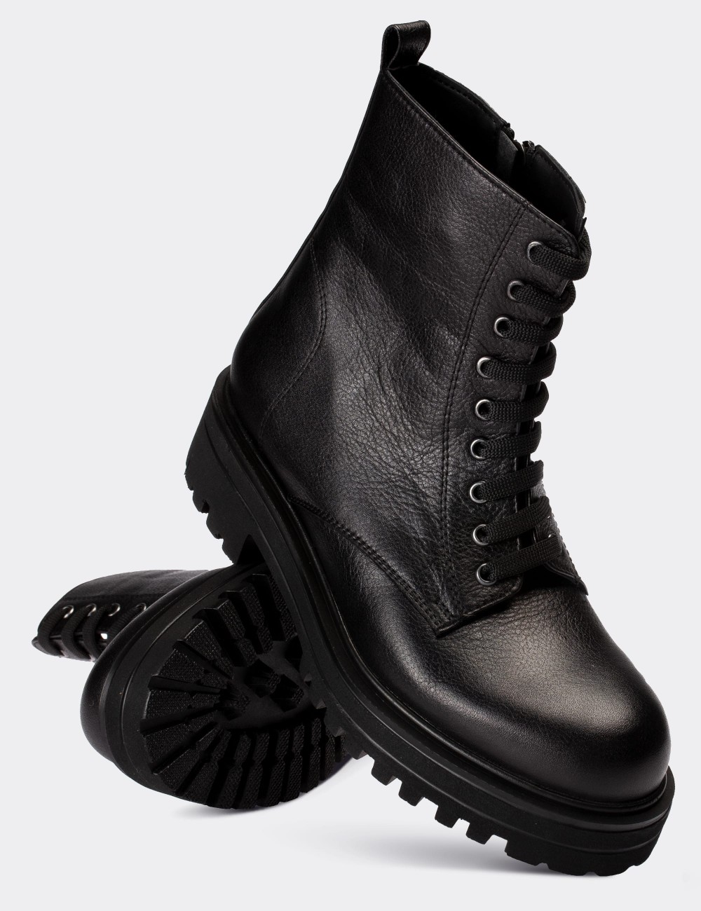Black  Leather Postal Boots - 01814ZSYHE05