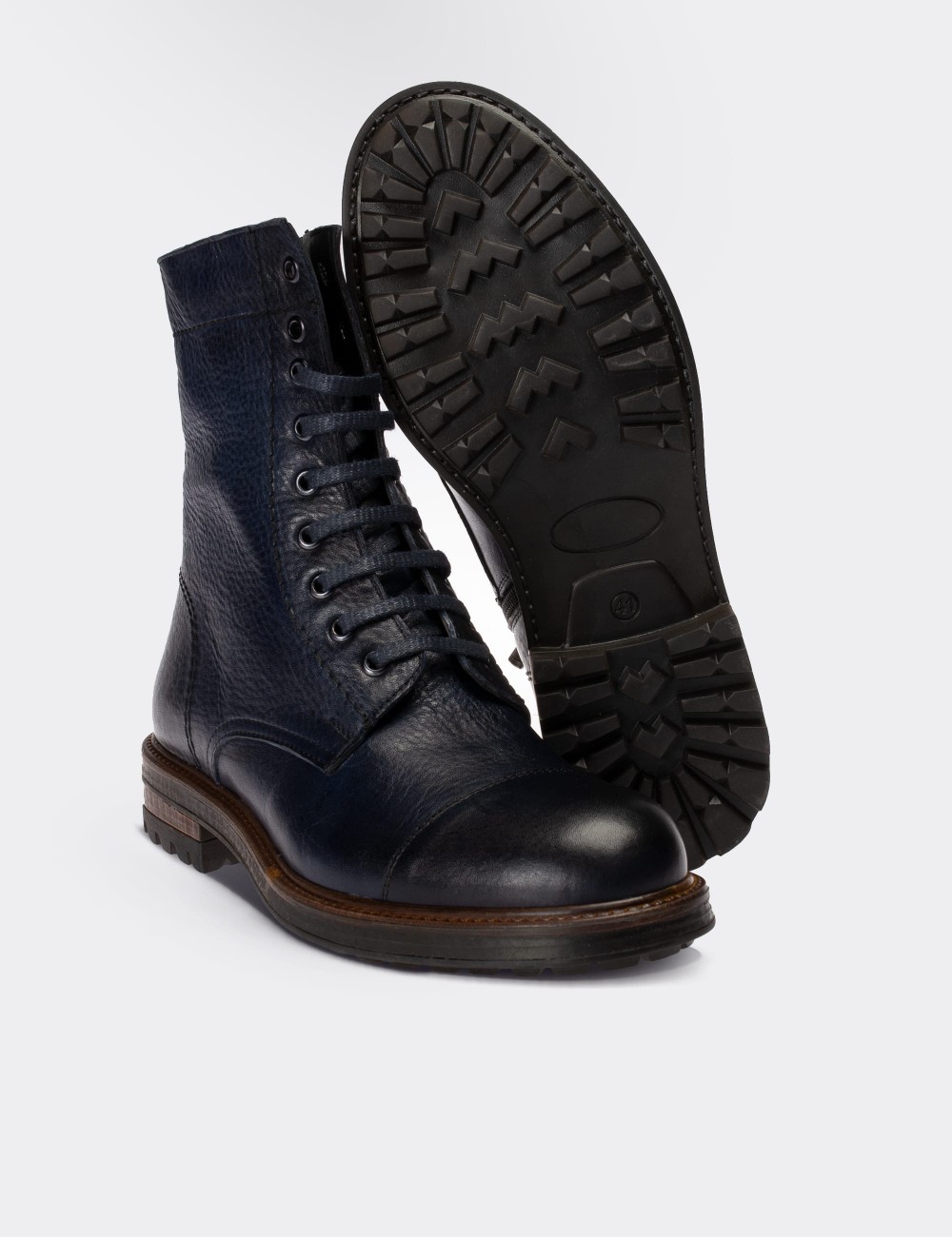 Navy  Leather Postal Boots - 01857MLCVC01