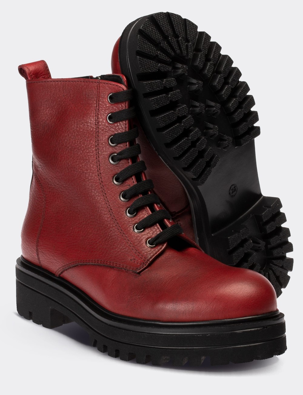 Red  Leather Postal Boots - 01814ZKRME01