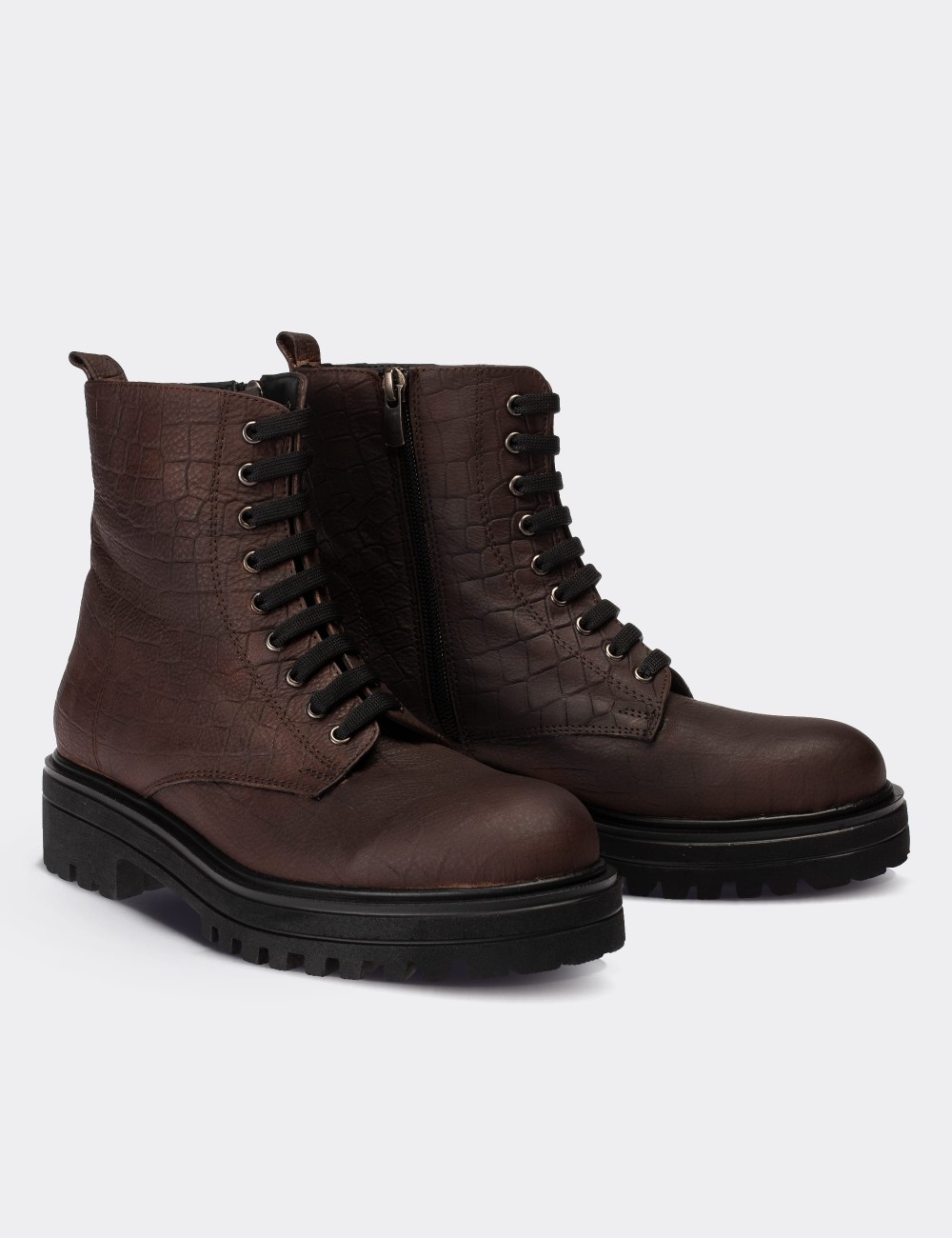 Brown  Leather Postal Boots - 01814ZKHVE08