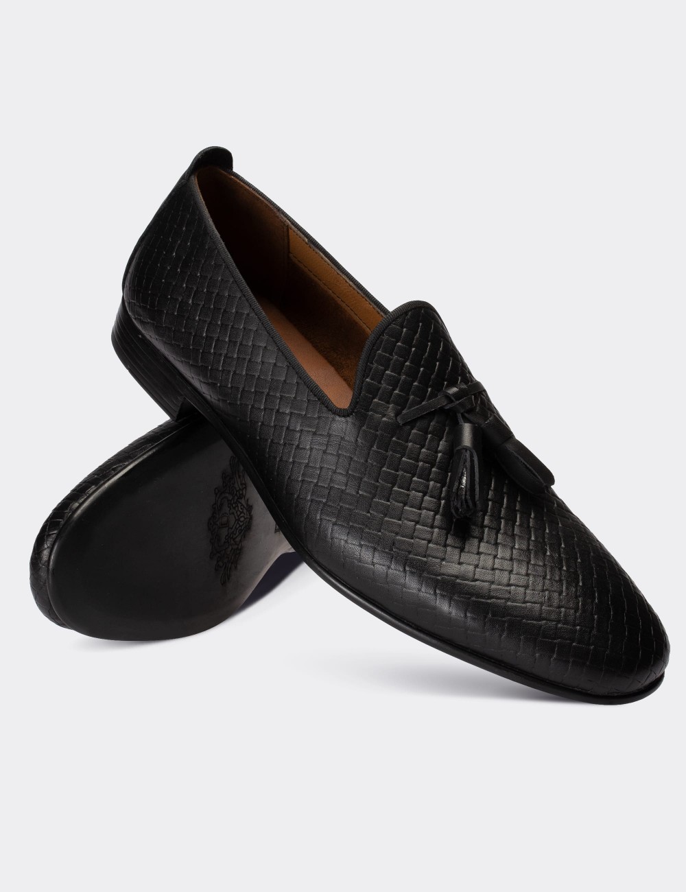 Black  Leather Loafers - 01702MSYHC06