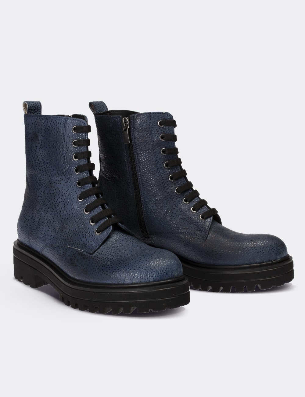 Blue  Leather Postal Boots - 01814ZMVIE11