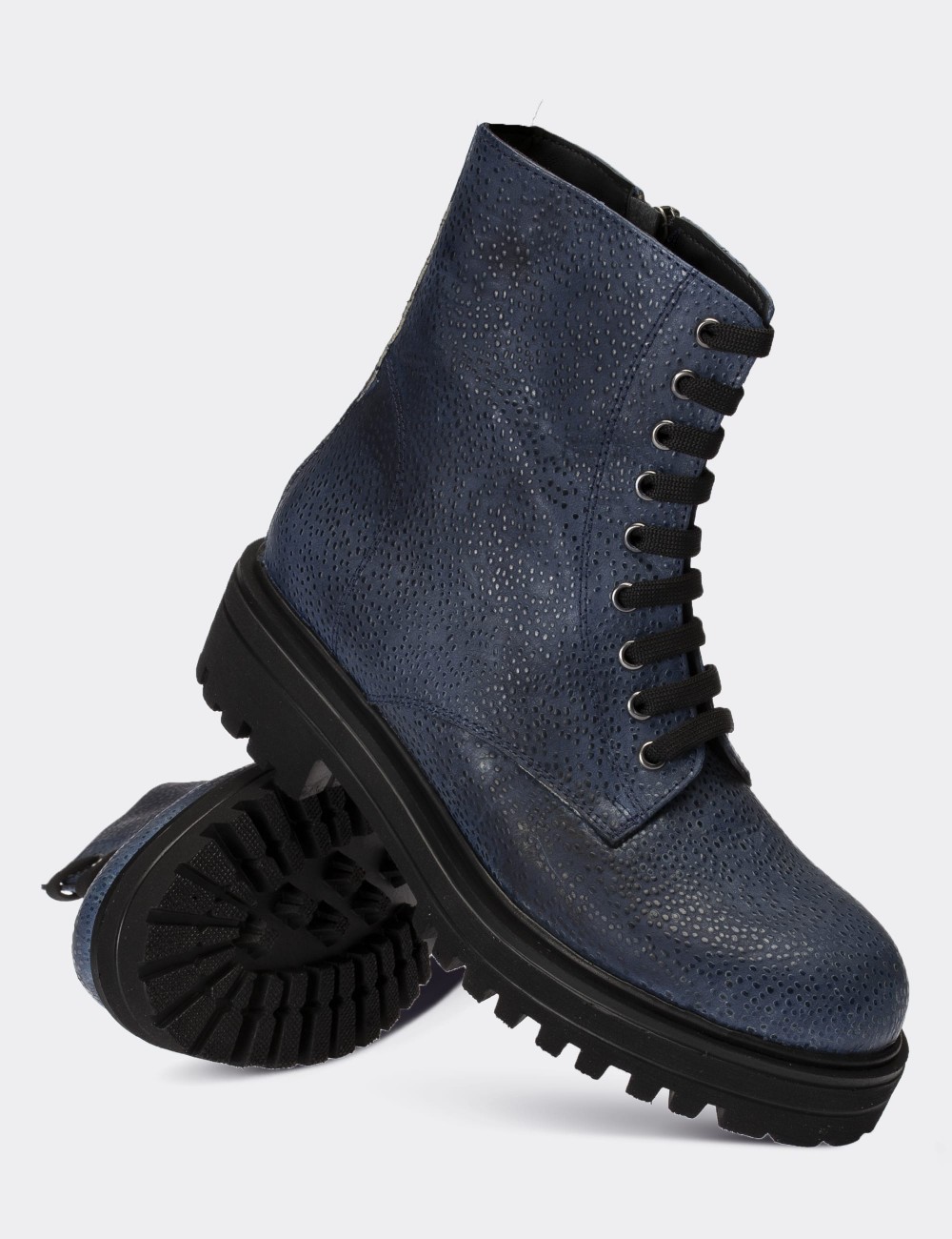 Blue  Leather Postal Boots - 01814ZMVIE11