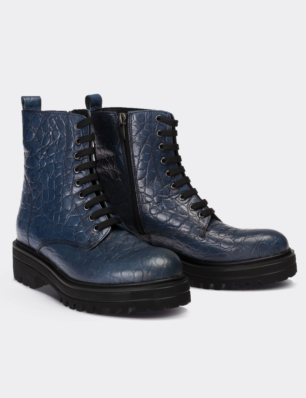 Blue  Leather Postal Boots - 01814ZMVIE10