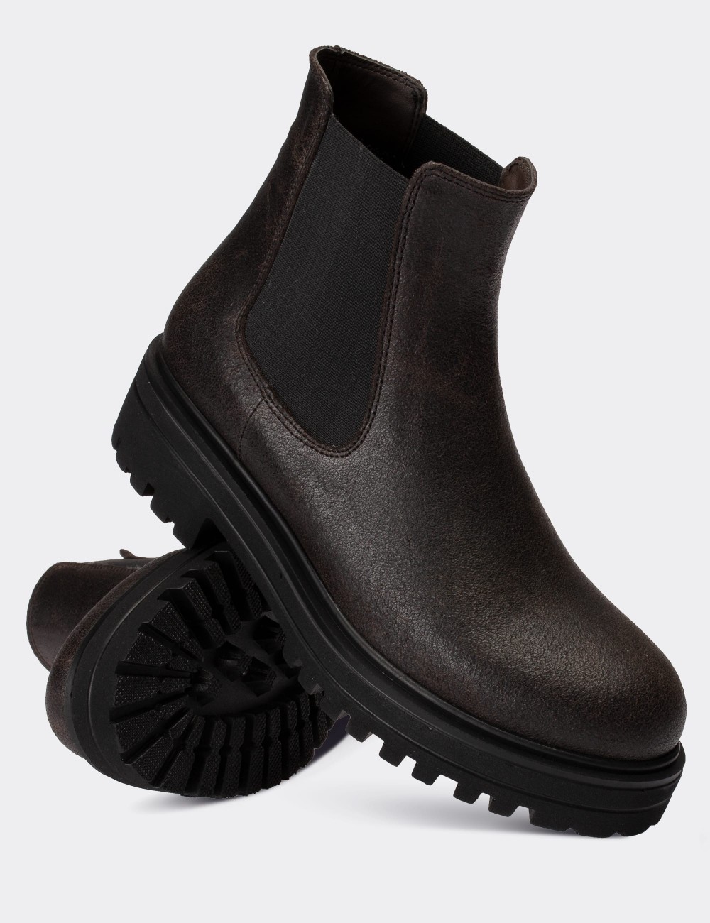 Brown  Leather Chelsea Boots - 01801ZKHVE05
